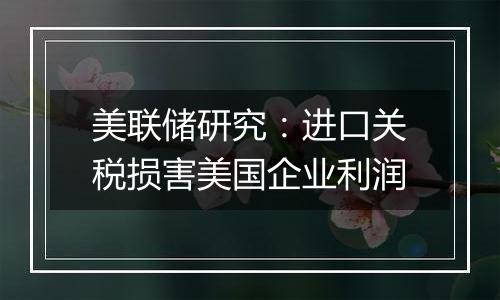 美联储研究:进口关税损害美国企业利润