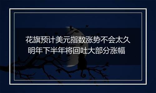 花旗预计美元指数涨势不会太久 明年下半年将回吐大部分涨幅