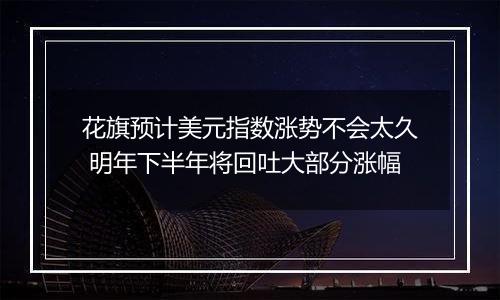 花旗预计美元指数涨势不会太久 明年下半年将回吐大部分涨幅