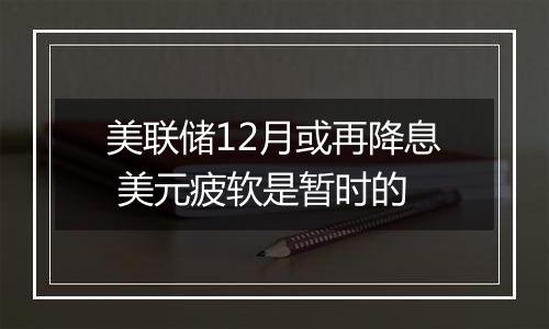 美联储12月或再降息 美元疲软是暂时的