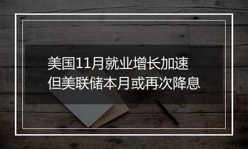 美国11月就业增长加速 但美联储本月或再次降息