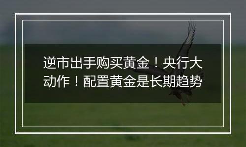 逆市出手购买黄金!央行大动作!配置黄金是长期趋势