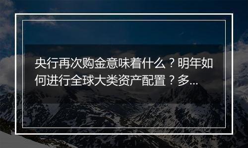 央行再次购金意味着什么?明年如何进行全球大类资产配置?多位公募人士亮观点