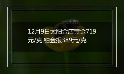 12月9日太阳金店黄金719元/克 铂金报389元/克