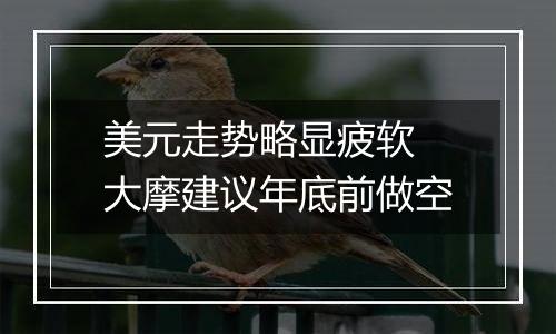 美元走势略显疲软 大摩建议年底前做空