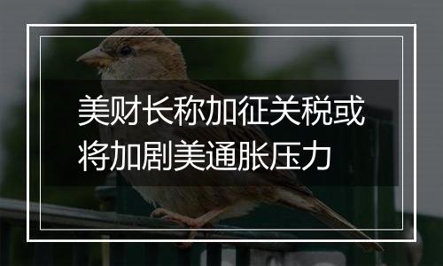 美财长称加征关税或将加剧美通胀压力