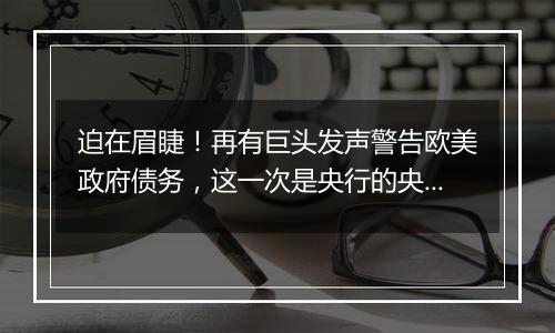 迫在眉睫!再有巨头发声警告欧美政府债务,这一次是央行的央行!