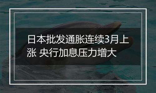 日本批发通胀连续3月上涨 央行加息压力增大