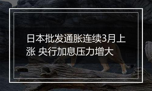 日本批发通胀连续3月上涨 央行加息压力增大