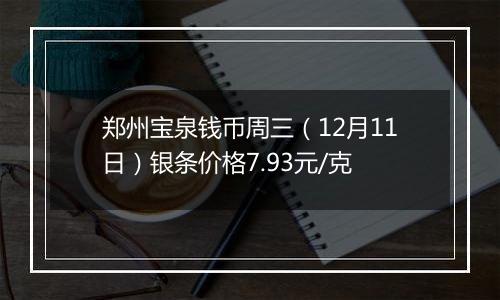郑州宝泉钱币周三（12月11日）银条价格7.93元/克