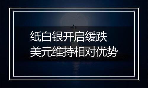 纸白银开启缓跌 美元维持相对优势