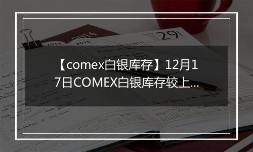 【comex白银库存】12月17日COMEX白银库存较上一日增持71.54吨