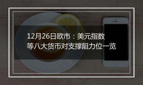 12月26日欧市:美元指数等八大货币对支撑阻力位一览