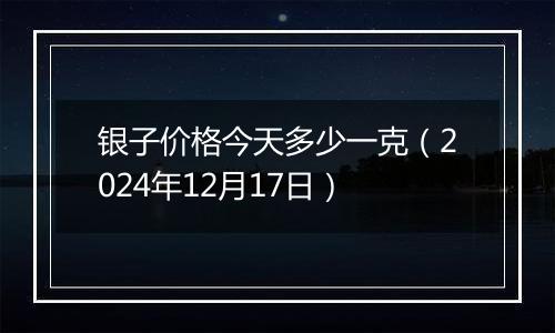 银子价格今天多少一克(2024年12月17日)