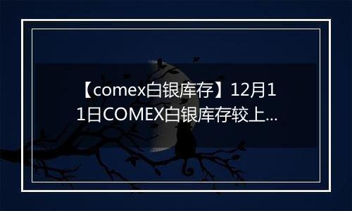 【comex白银库存】12月11日COMEX白银库存较上一日增持6.43吨