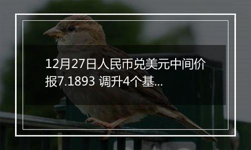 12月27日人民币兑美元中间价报7.1893 调升4个基点