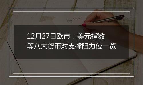 12月27日欧市:美元指数等八大货币对支撑阻力位一览