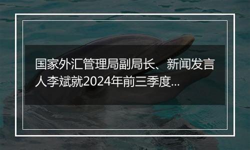 国家外汇管理局副局长、新闻发言人李斌就2024年前三季度国际收支和9月末国际投资头寸状况答记者问