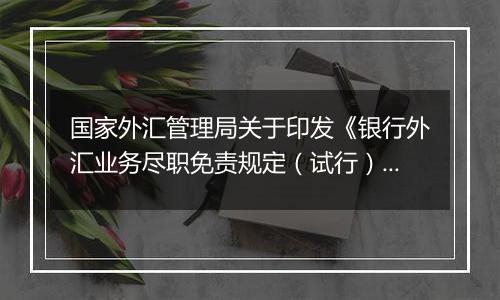 国家外汇管理局关于印发《银行外汇业务尽职免责规定(试行)》的通知