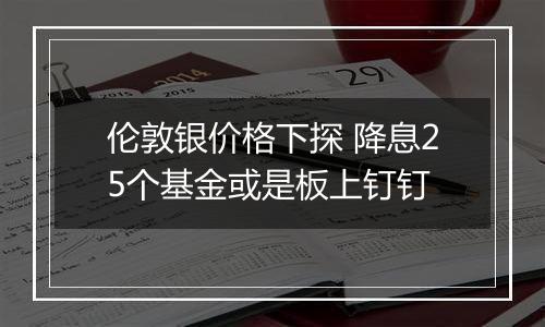 伦敦银价格下探 降息25个基金或是板上钉钉
