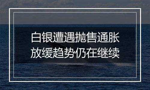 白银遭遇抛售通胀放缓趋势仍在继续
