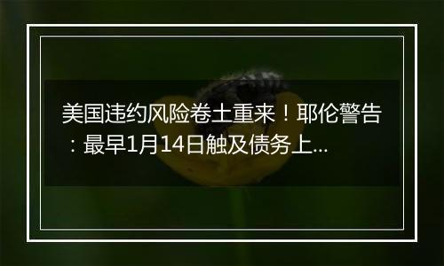 美国违约风险卷土重来!耶伦警告:最早1月14日触及债务上限