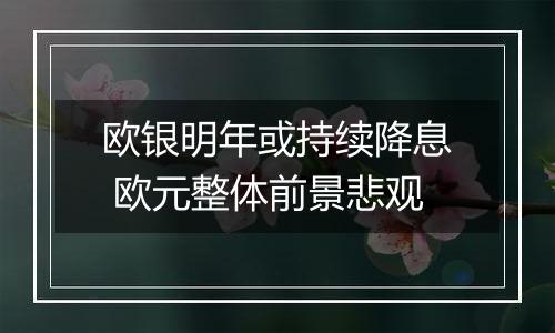 欧银明年或持续降息 欧元整体前景悲观