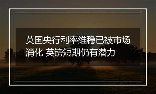 英国央行利率维稳已被市场消化 英镑短期仍有潜力
