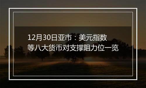 12月30日亚市:美元指数等八大货币对支撑阻力位一览