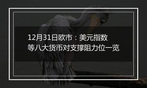 12月31日欧市:美元指数等八大货币对支撑阻力位一览