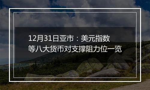 12月31日亚市:美元指数等八大货币对支撑阻力位一览