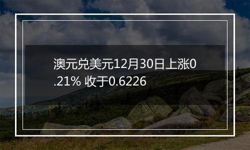 澳元兑美元12月30日上涨0.21% 收于0.6226