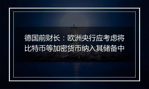 德国前财长:欧洲央行应考虑将比特币等加密货币纳入其储备中